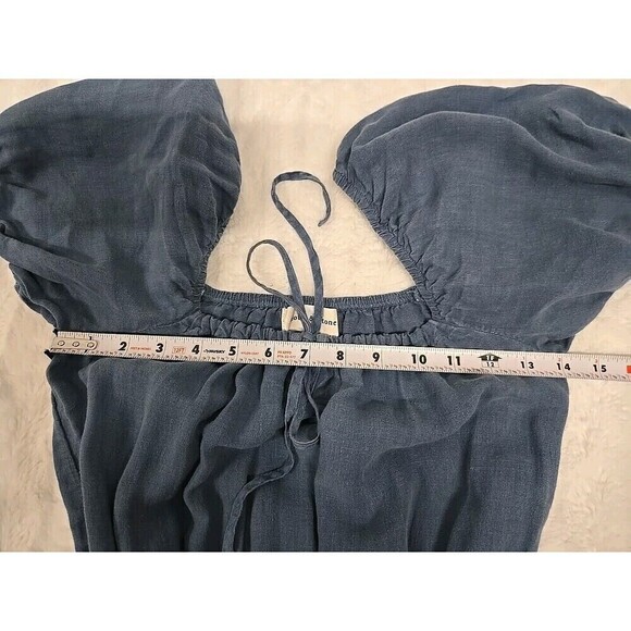 Anthropologie Cloth And Stone Linen Tie Front Mini Dress Pockets Blue Size XS - Picture 8 of 11